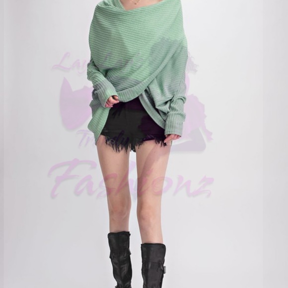 Textured Cowl Off the Shoulder Top- SAGE - Picture 6 of 8